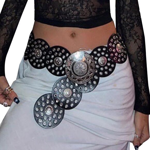 Вауnоуіа Accessories - 8831 Women's Hollow Disc Boho Concho Leather Western Cowboy Wide Belt